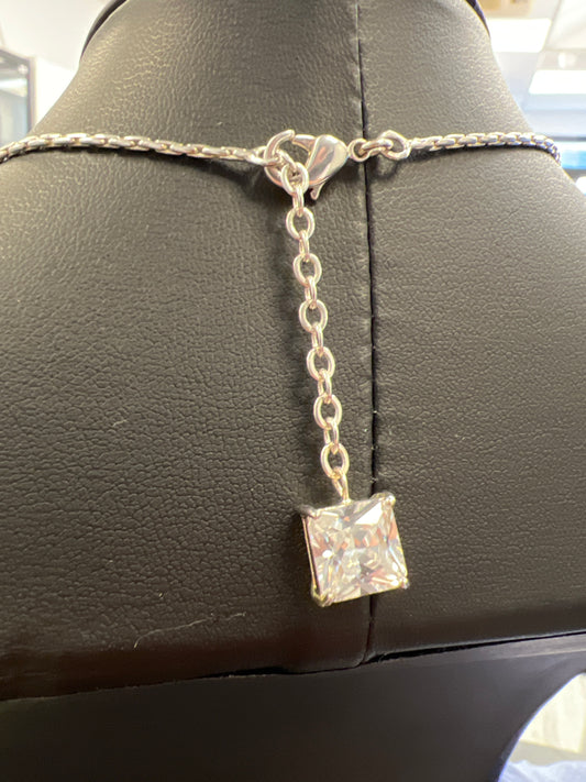 Newbridge Silverware Necklace with Large Rectangle Clear Stones Pendant