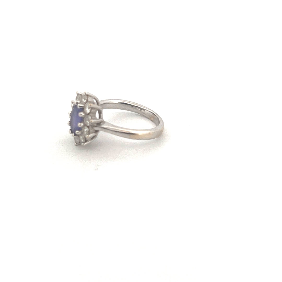 18kt White Gold Tanzanite & Diamond Cluster Ring