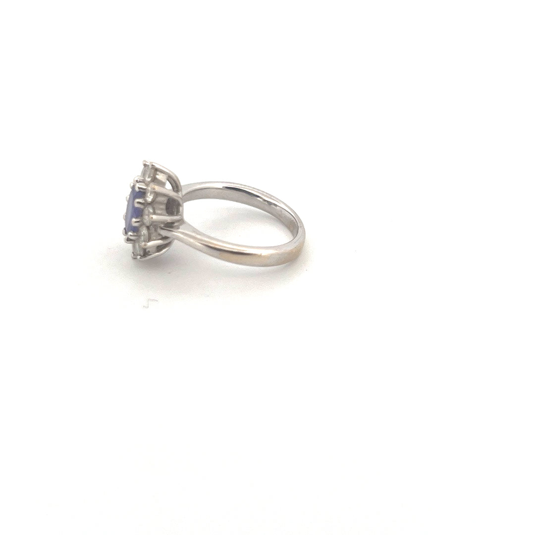 18kt White Gold Tanzanite & Diamond Cluster Ring