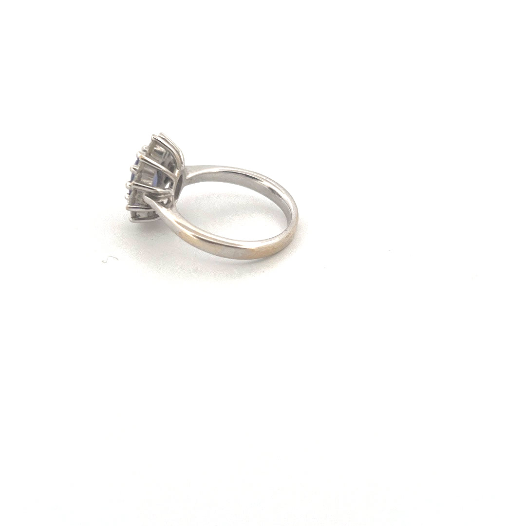18kt White Gold Tanzanite & Diamond Cluster Ring