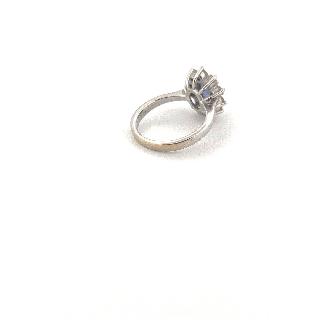 18kt White Gold Tanzanite & Diamond Cluster Ring