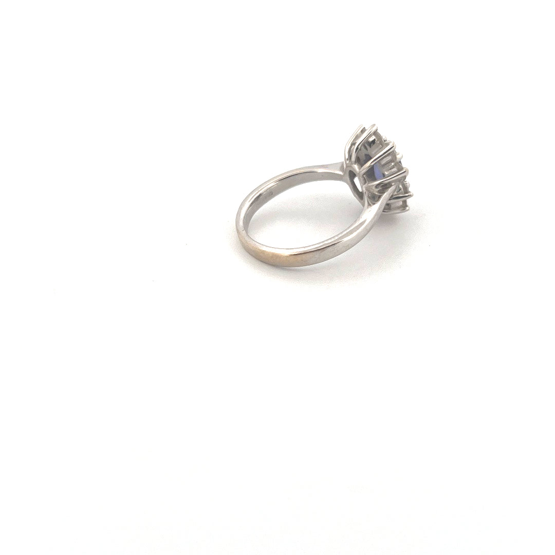 18kt White Gold Tanzanite & Diamond Cluster Ring