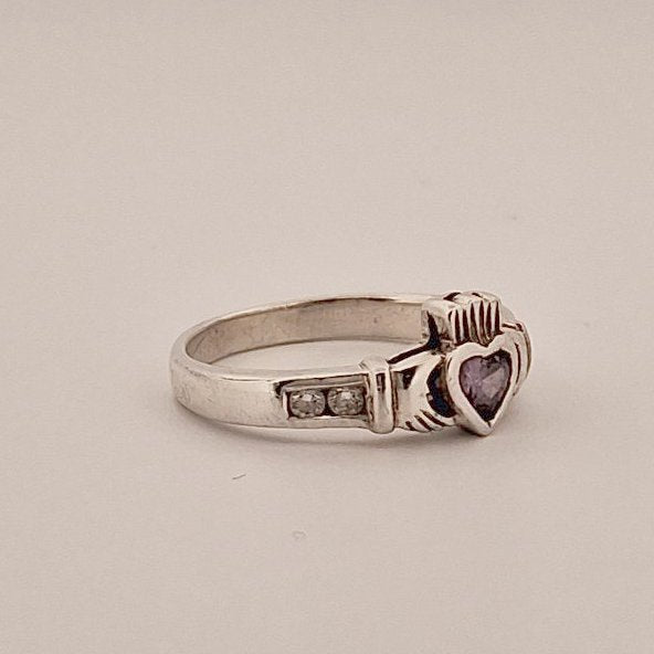 Sterling Silver Claddagh Ring with Lilac Stone