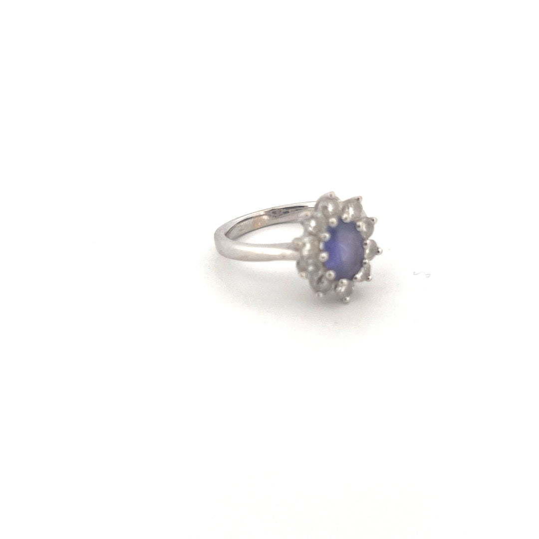 18kt White Gold Tanzanite & Diamond Cluster Ring