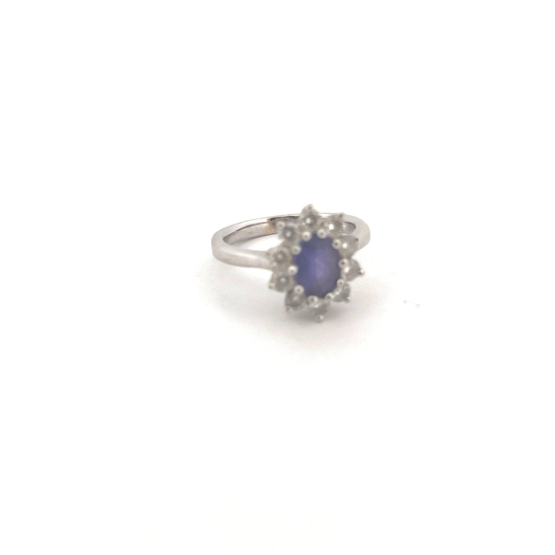 18kt White Gold Tanzanite & Diamond Cluster Ring