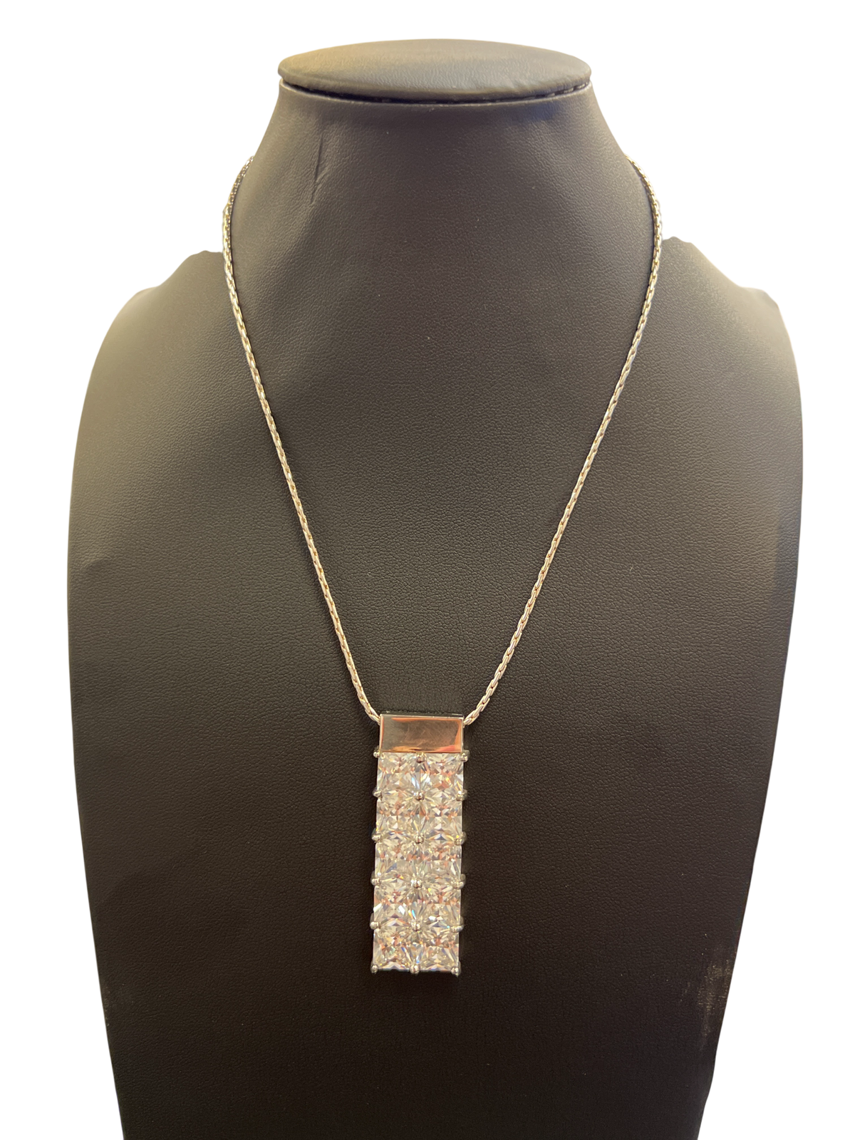 Newbridge Silverware Necklace with Large Rectangle Clear Stones Pendant