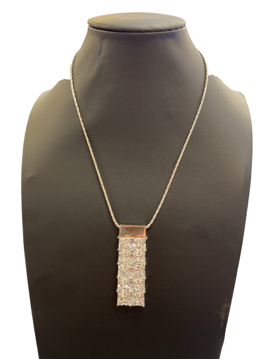 Newbridge Silverware Necklace with Large Rectangle Clear Stones Pendant