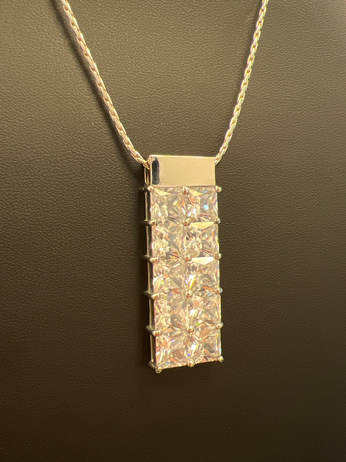 Newbridge Silverware Necklace with Large Rectangle Clear Stones Pendant
