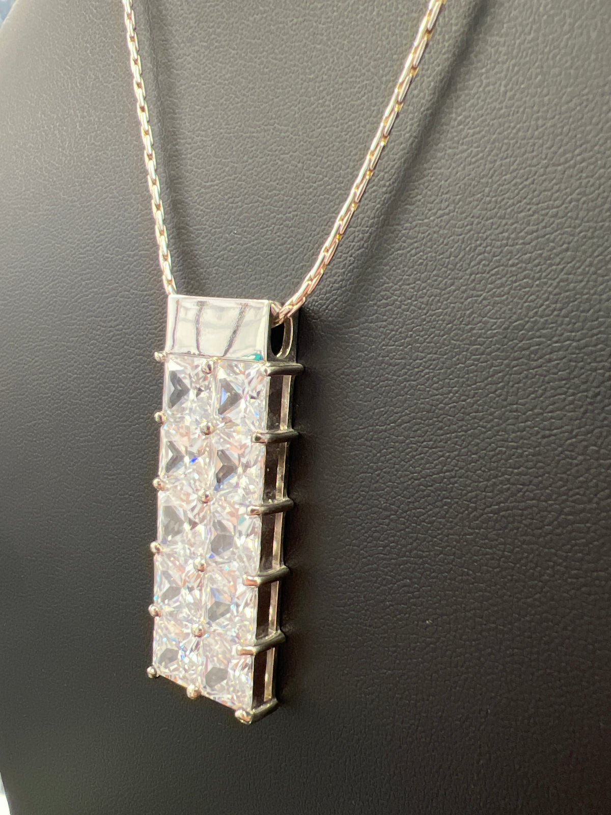 Newbridge Silverware Necklace with Large Rectangle Clear Stones Pendant