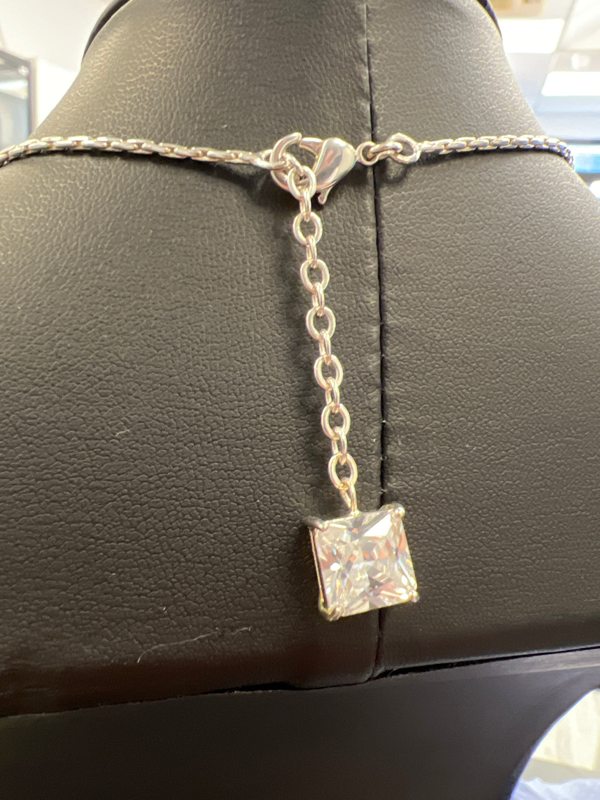 Newbridge Silverware Necklace with Large Rectangle Clear Stones Pendant