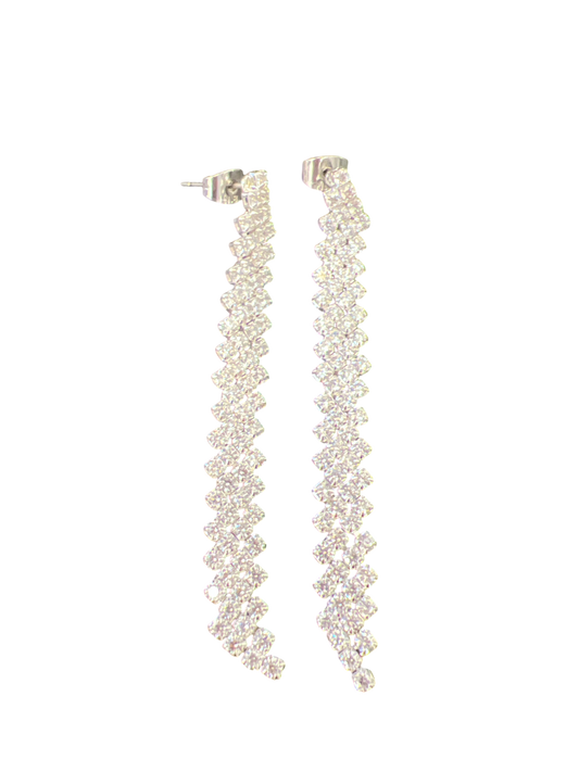 Newbridge Silverware Long Earrings with Clear Stones