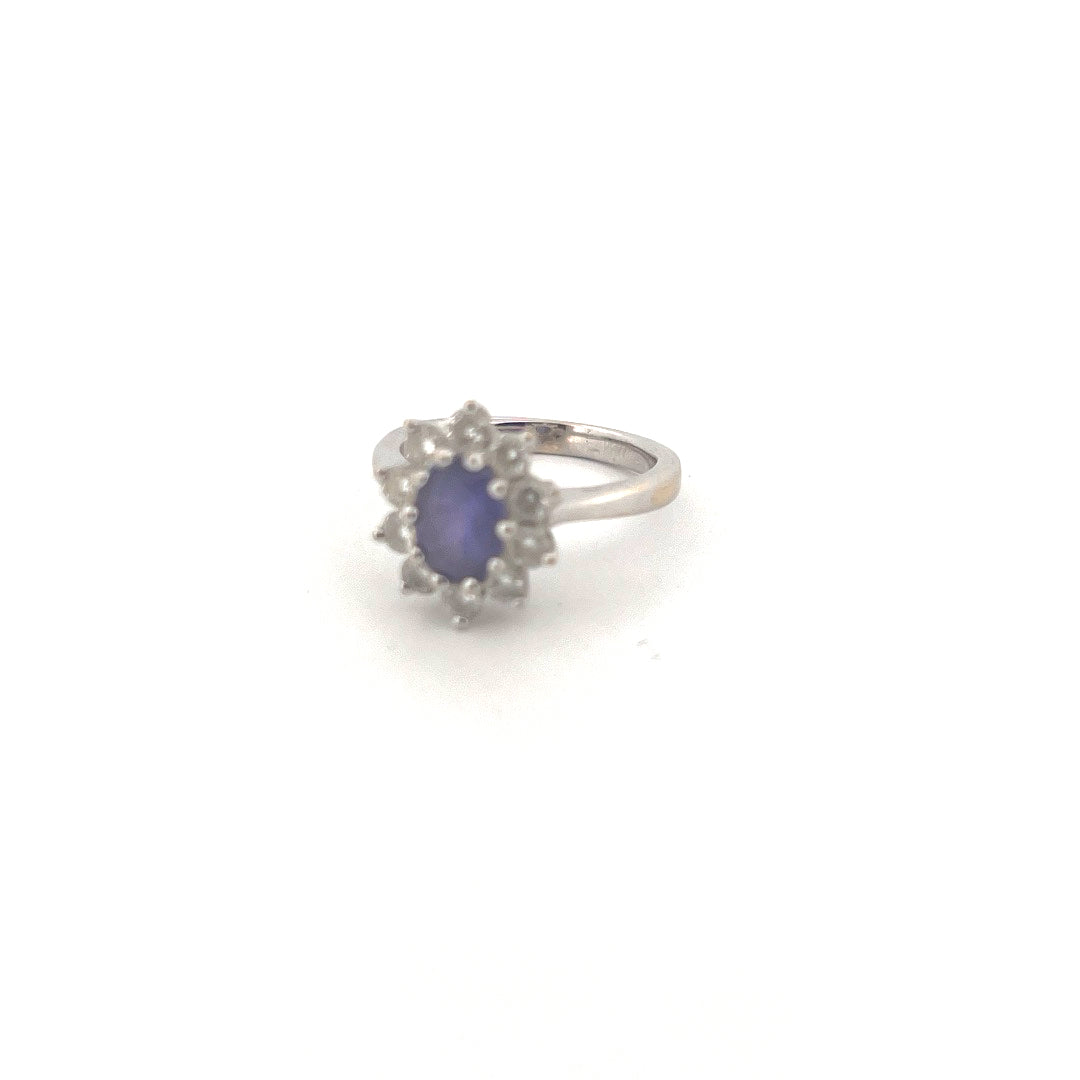 18kt White Gold Tanzanite & Diamond Cluster Ring