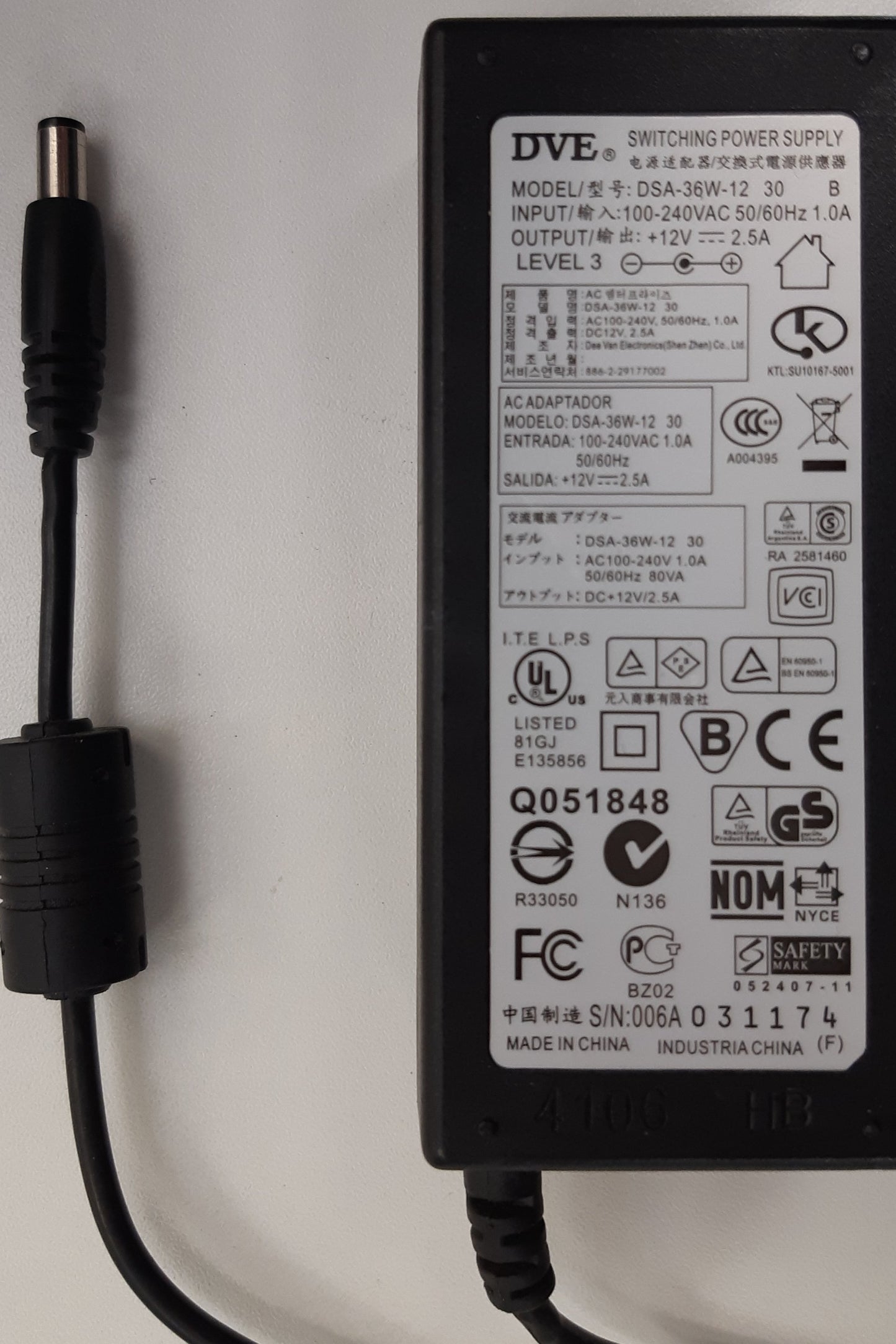 DVE POWER SUPPLY DSA-36W-12  30