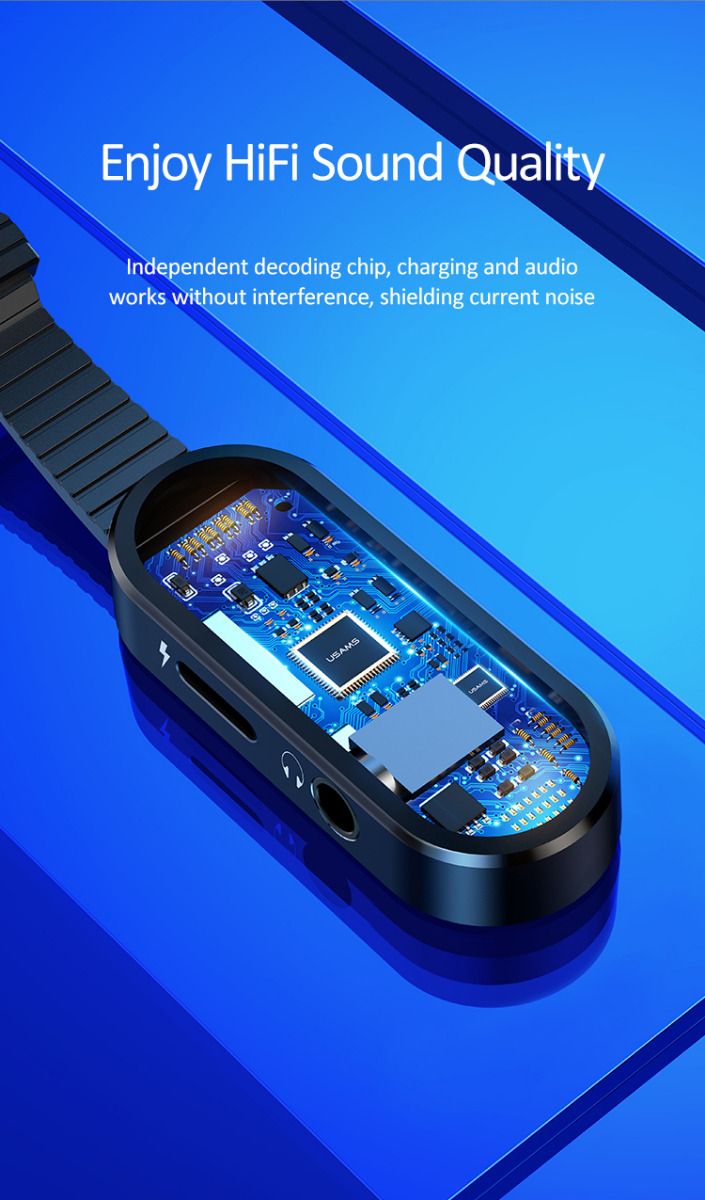 USAMS, Lightning & Audio Adapter, 3.5mm, With LED Light